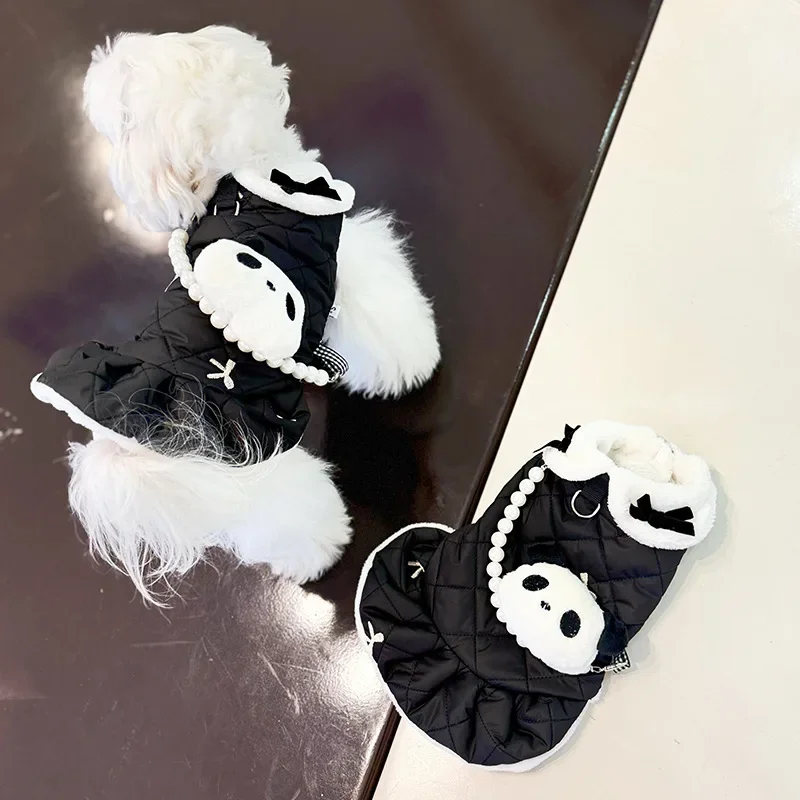Cute Puppy Dress Winter Pet Dress Cute Pearl Shoulder Bag Cat Clothes Dog Parkas Can Be Pulled Clothes Panda Vest Puppy Skirt - imagen 2