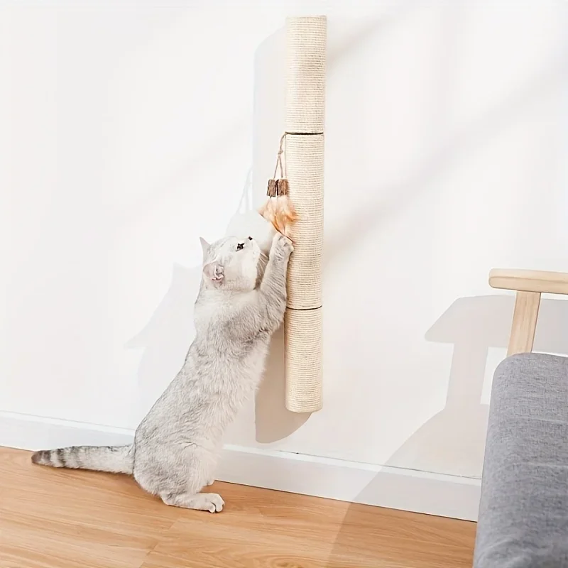 Poste rascador de madera maciza para gatos con cuerda de Sisal, árboles para gatos montados en la pared, estante de escalada para gatos, muebles para rascar juguetes
