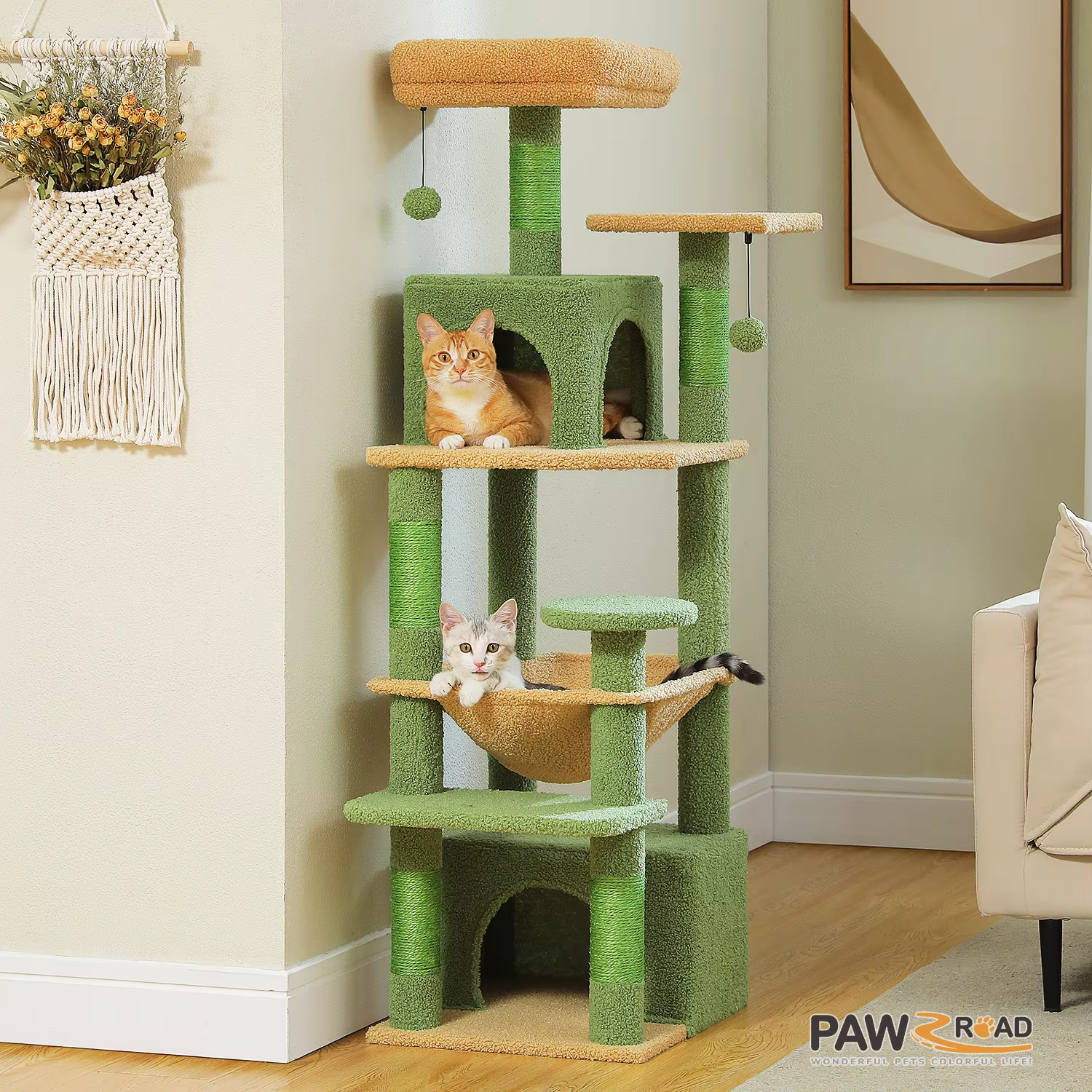 Torre rascador 6 niveles para gatos de interior con hamaca y postesacolchados - imagen 5