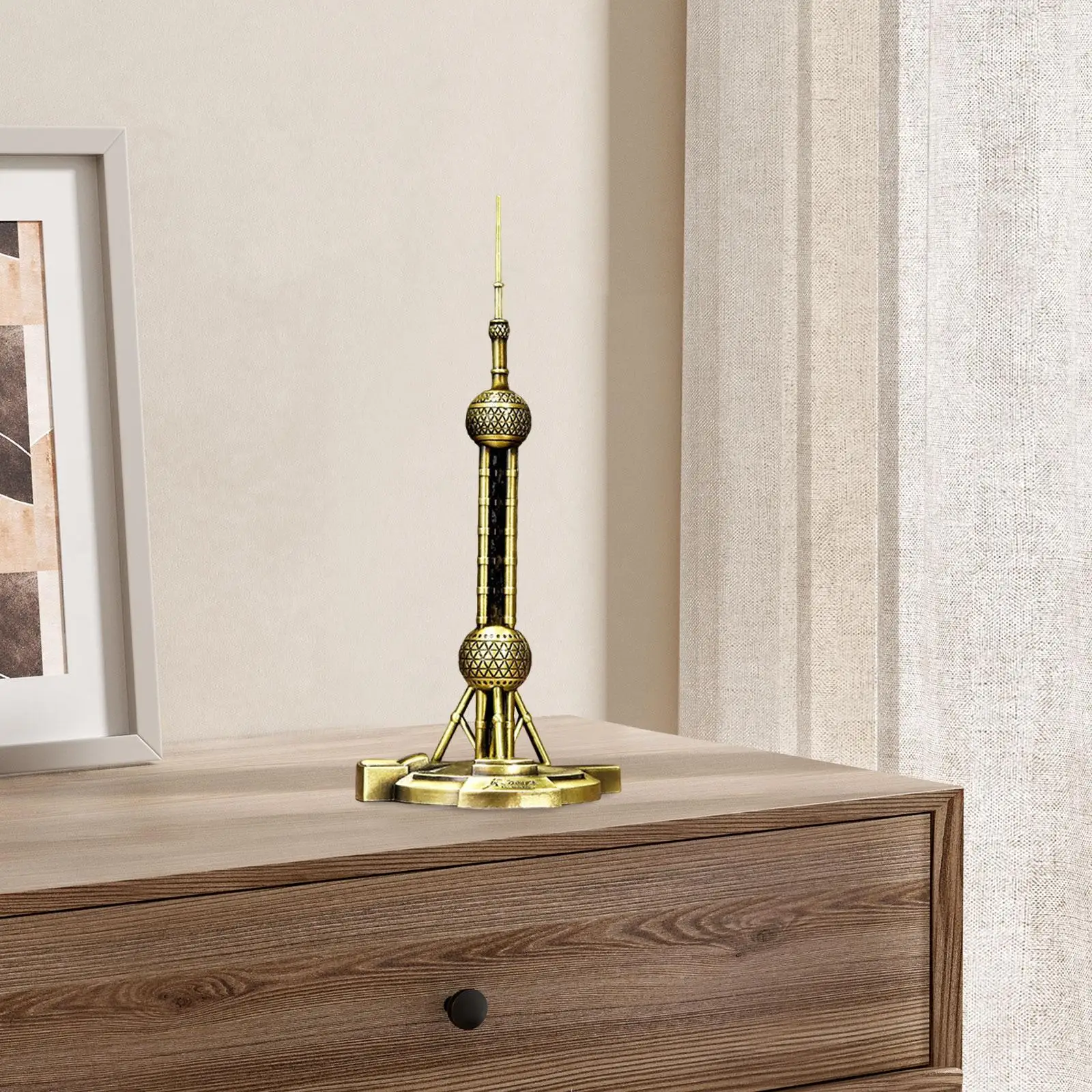 Oriental Pearl Statue Building Model 3D Ornament Metal Landmark Figurine Travel Souvenir for Walkway Desktop Book Shelf - imagen 3