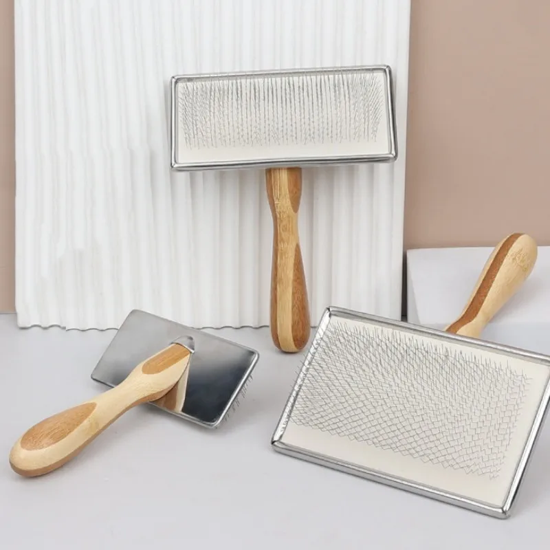 Cepillo de bambú para perros, peine de aseo para mascotas, cepillo de masaje para gatos, peines de acero inoxidable para pelo de gatos, suministros para mascotas - imagen 2