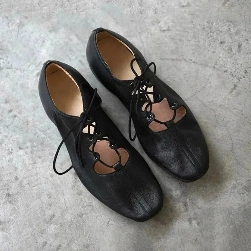 Zapatos planos bajos de Ballet, zapatos informales suaves para ir al trabajo, zapatos planos Retro con cordones cruzados para primavera y otoño 2025, Mary Jane - imagen 5