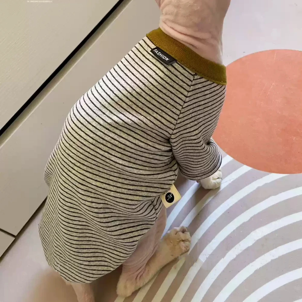 Camiseta de algodón de manga larga a rayas amarillas para gato esfinge en gatitos de otoño mono suave de primavera abrigo sudadera azul Devon Rex - imagen 3