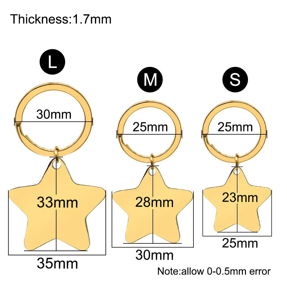 Etiqueta de Metal en blanco con forma de estrella para mascotas, 20 piezas, con llavero, placa de nombre de perro de acero inoxidable, colgante personalizado, accesorios para hacer joyas - imagen 2