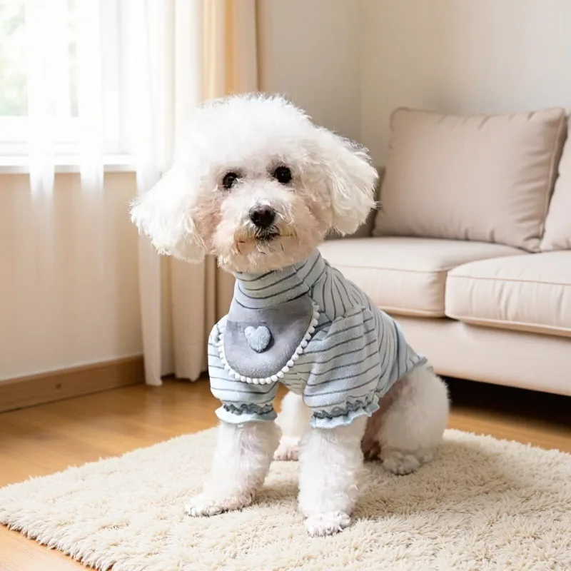 Abrigo de invierno a rayas para perros - chaleco cálido con lazo - imagen 2