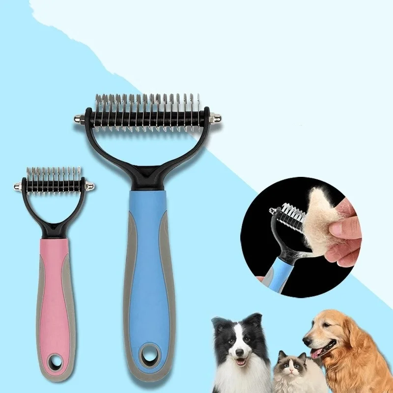 Cepillo profesional de doble cara para deshedding de mascotas, peine para perros y gatos con cortador de nudos de piel, herramienta de deshedding para depilación de mascotas - imagen 4