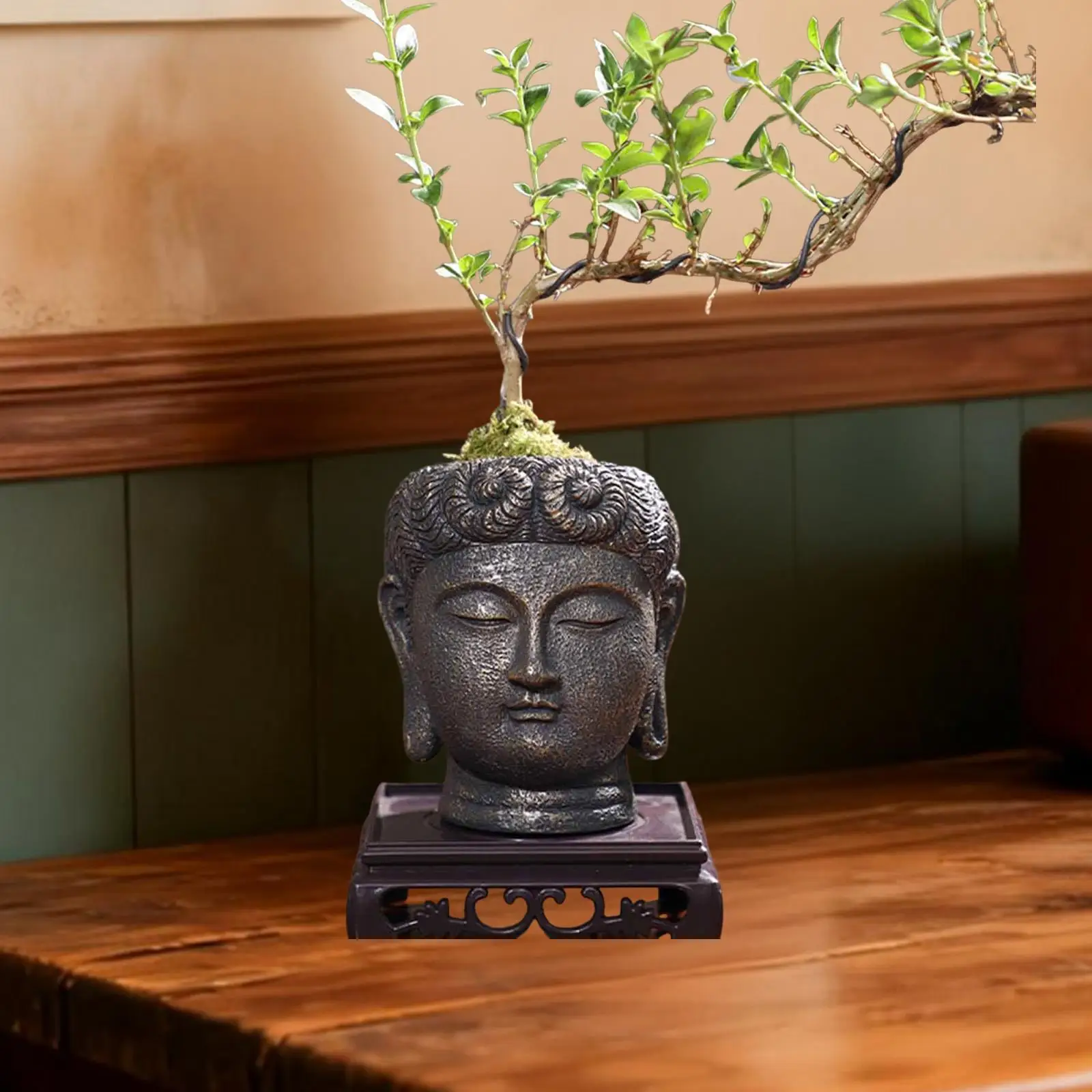 Maceta con cabeza de Buda, maceta con ilustraciones decorativas, maceta, planta, contenedor de flores para jardín, patio, restaurante, granja - imagen 2