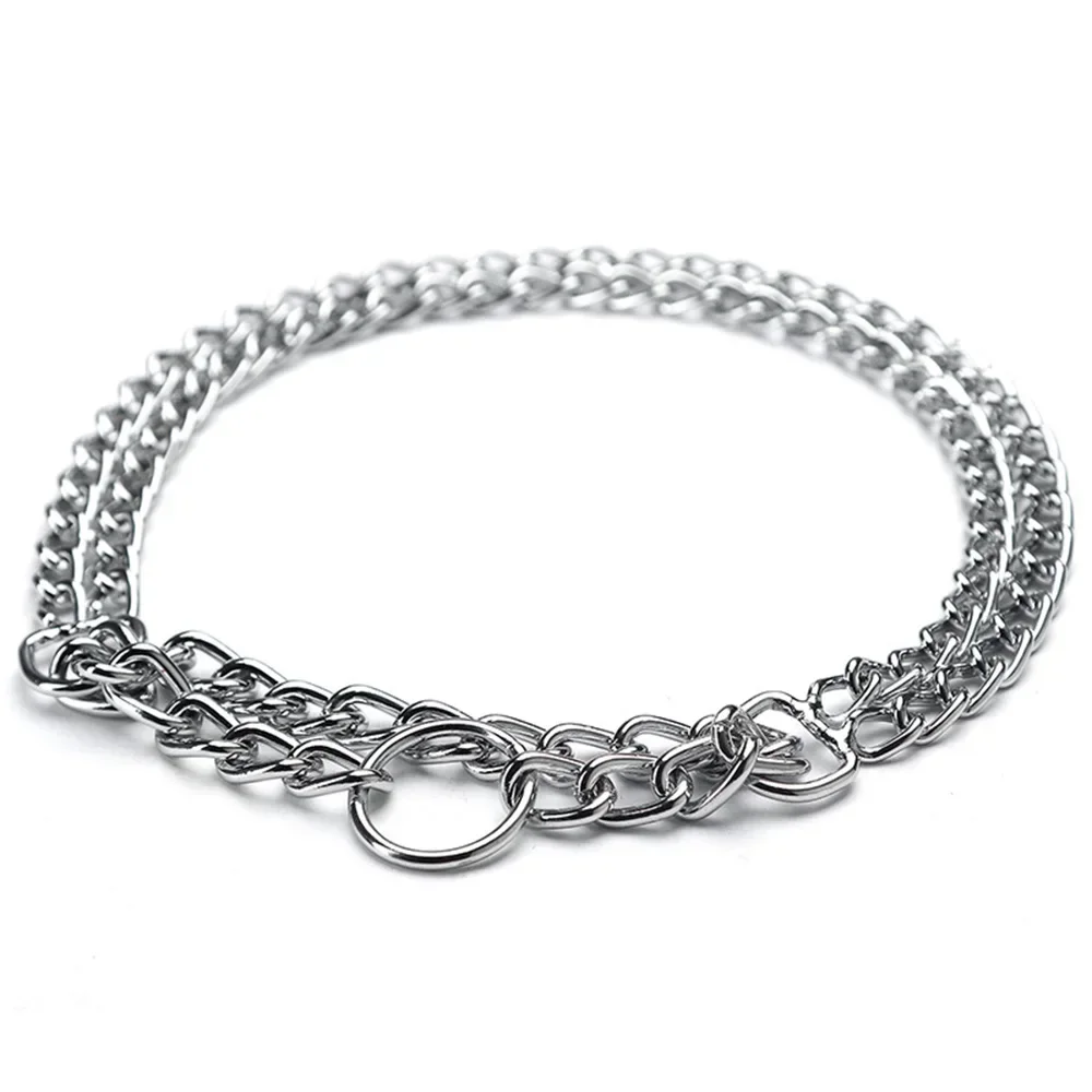 Collar de Metal Martingale para mascotas, Collar ajustable de acero inoxidable para entrenamiento, cadena de estrangulación chapada en doble eslabón para perros - imagen 3
