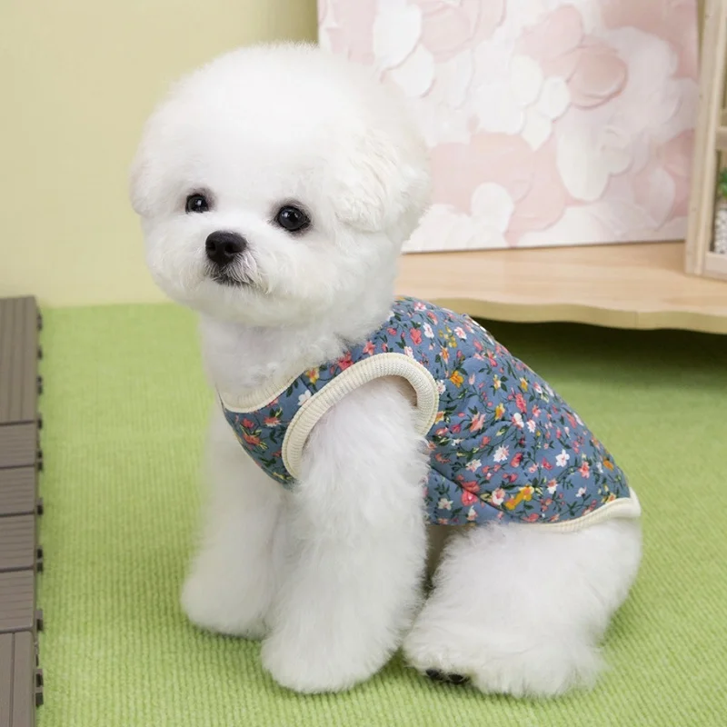 Fashion Floral Dog Vest Jacket Warm Soft Dog Clothes Winter Puppy Overalls Cute Print Cat Down Coat Pet Jacket Coat Poodle Vest - imagen 4