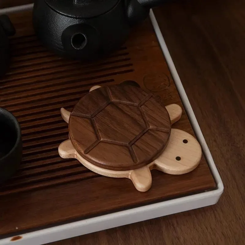 Estera aislante de tortuga de madera maciza de nogal negro, forma creativa y bonita, tetera, posavasos para té, vajilla, adornos de mesa antiescaldaduras - imagen 3