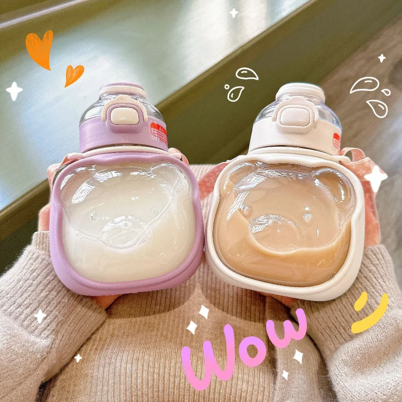 Botella de agua de oso bonito con pajita, botella de dibujos animados Kawaii para niños sin Bpa de gran capacidad de 1000ml para viajes escolares de estudiantes ﻿ - imagen 4