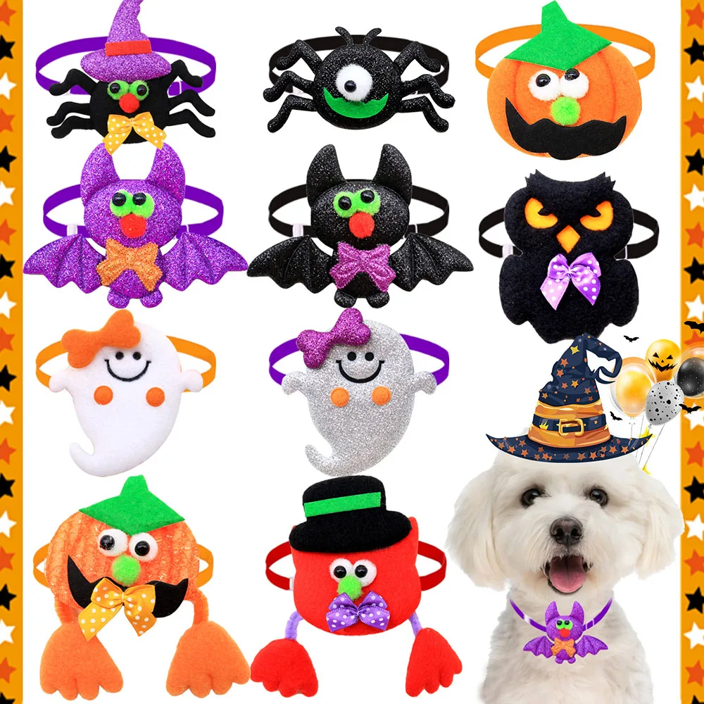 50 Uds. Pajaritas para perros y mascotas, corbatas para Halloween, cuidado de mascotas, nueva moda, perro pequeño, gato, pajarita de Halloween, Collar para perros pequeños