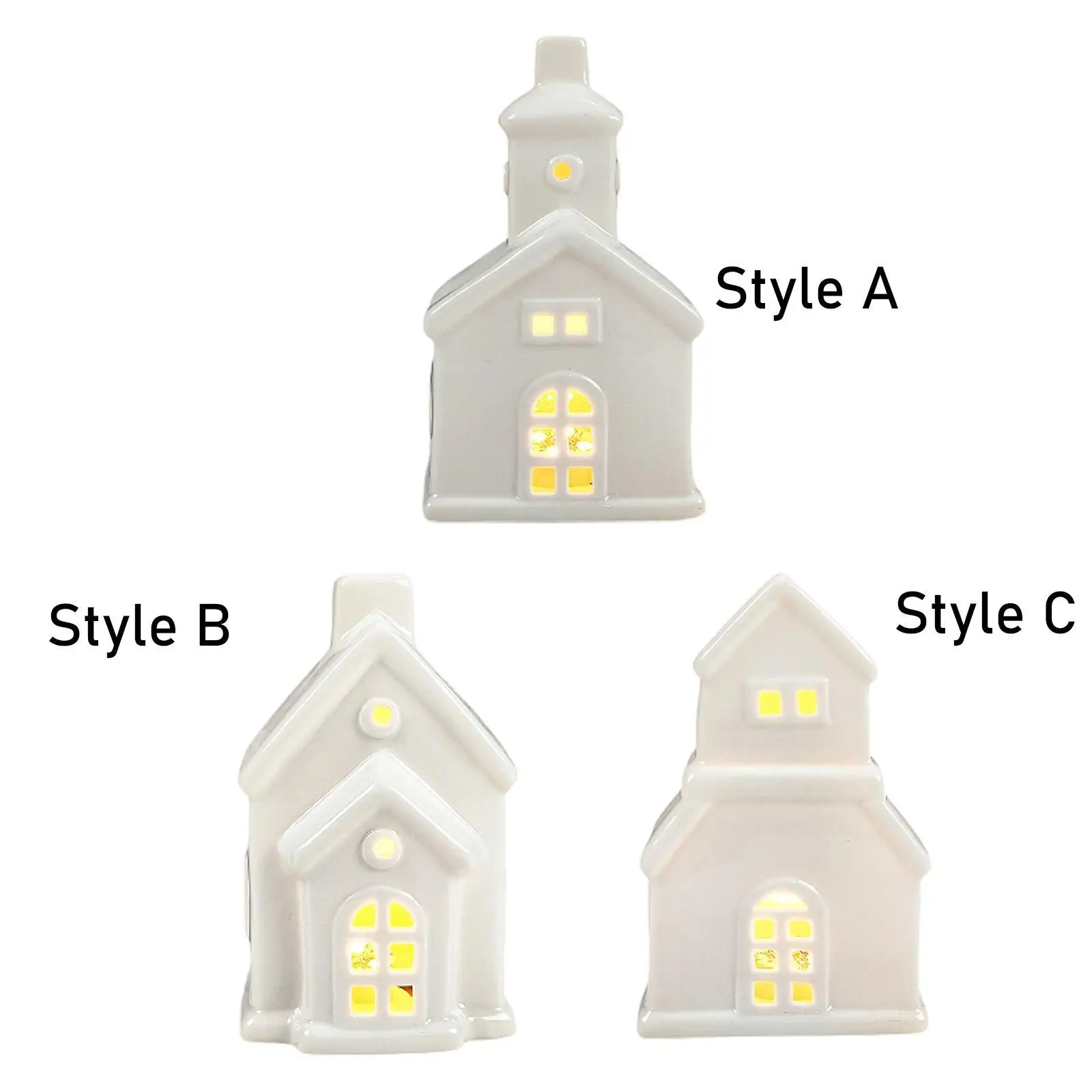 Estatua de casa en miniatura navideña con decoración navideña ligera para el dormitorio del hogar