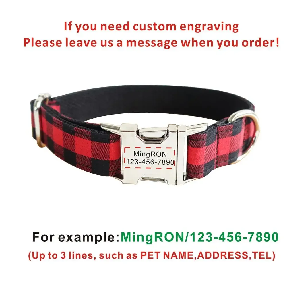 Collar de perro personalizado con grabado gratuito, correa para mascotas a juego, hebilla de Metal de contactos personalizados, collares para mascotas a cuadros de varios colores - imagen 4