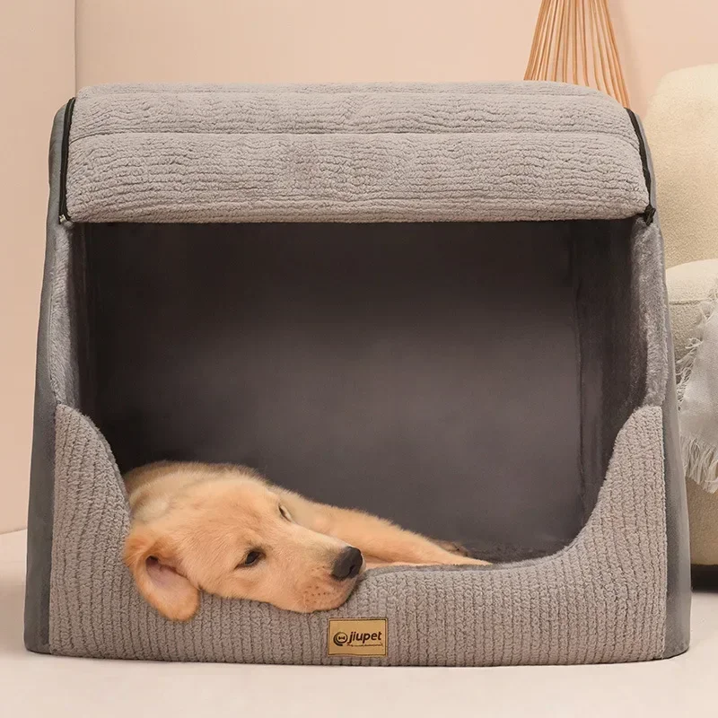 Perrera de invierno cálida para perros medianos y grandes Golden Retriever extraíble y lavable cama cerrada para perros Villa para gatos arena para gatos arena para mascotas - imagen 4