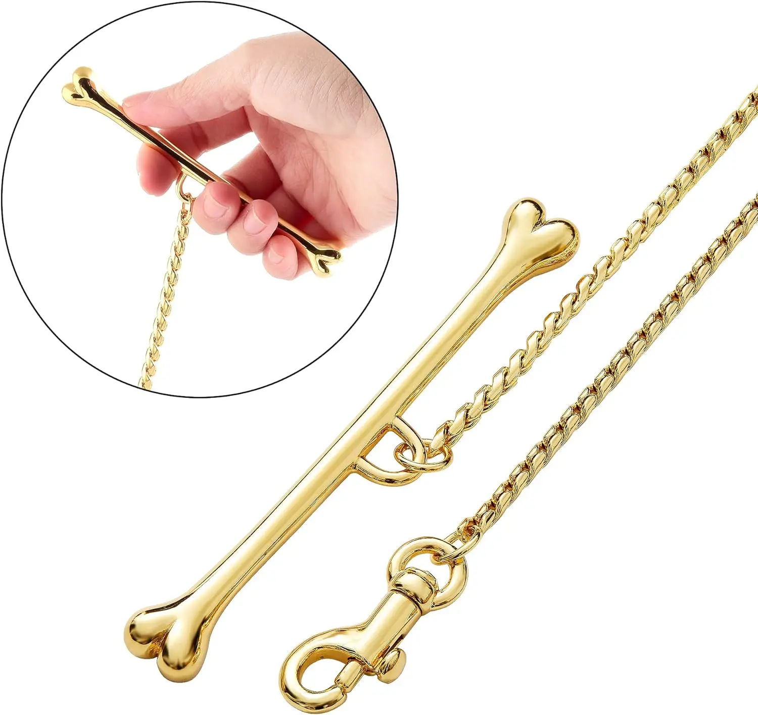 Correa para perro de cadena cubana de acero inoxidable, cadena de cuerda para perro de oro de 18 quilates a prueba de masticar fuerte de 3 pies con mango de hueso para perros pequeños, medianos y grandes - imagen 5