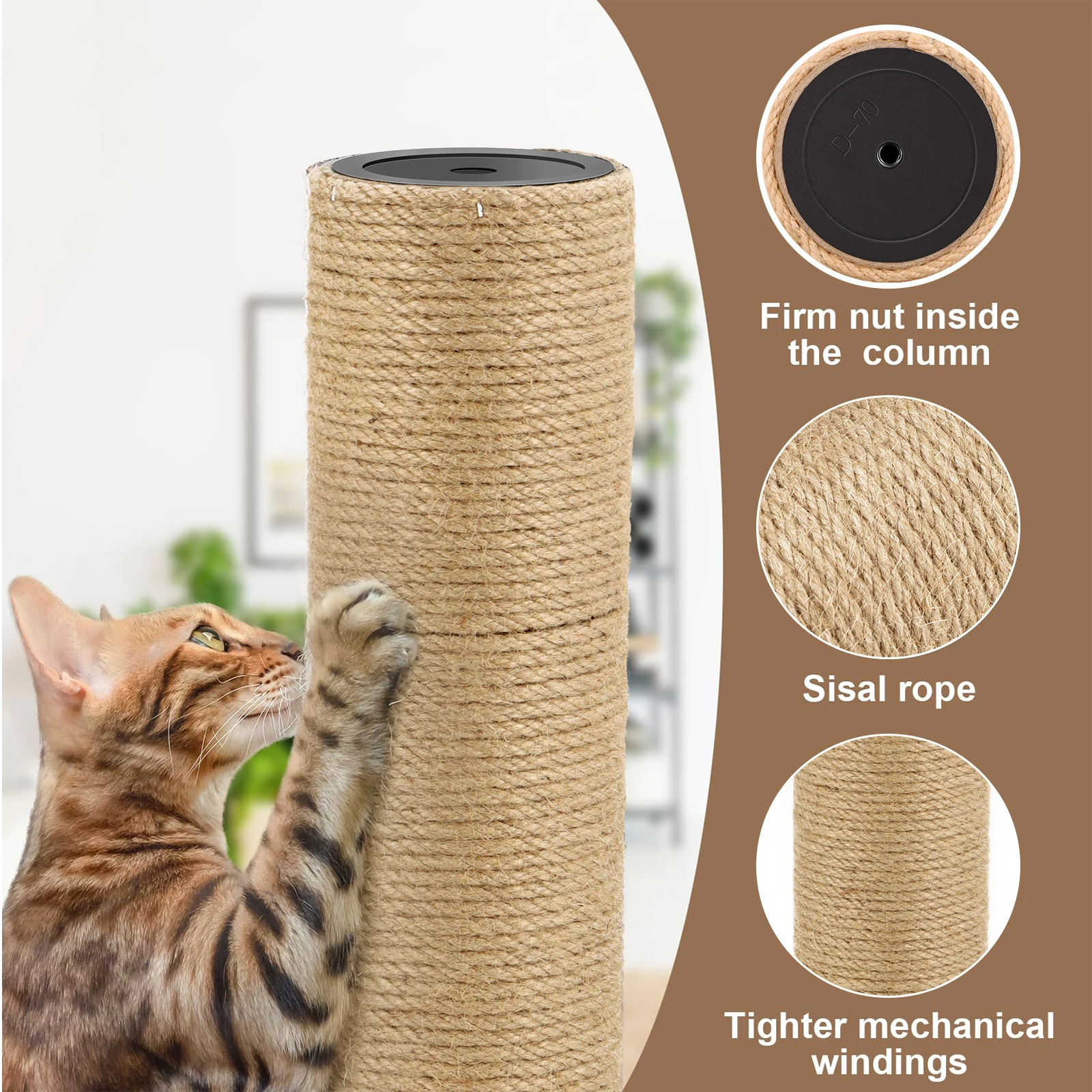 Poste rascador para gatos, repuesto de poste envuelto en cuerda de Sisal Natural para árboles de gatos y torres rascadores para muebles de interior para gatos - imagen 5
