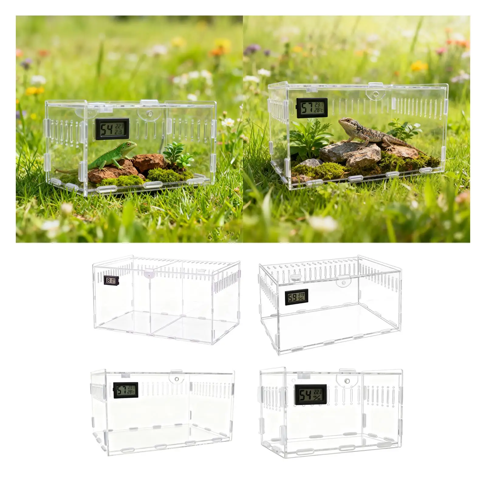 Contenedor de recinto de araña acrílica, tanque de reptiles para ranas, cangrejo ermitaño, gerbil - imagen 3