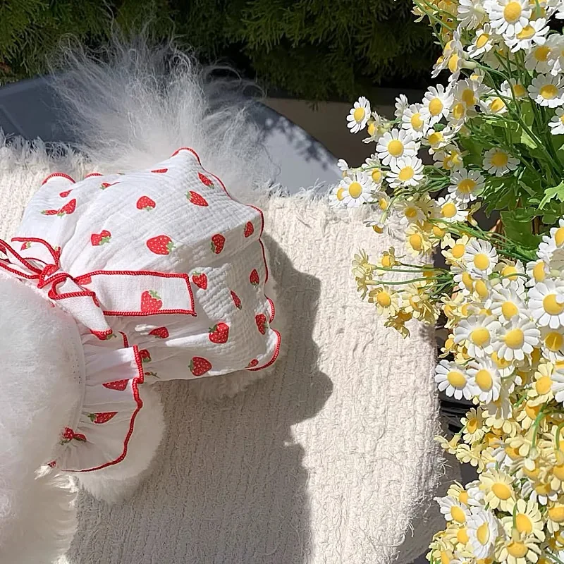 Vestido de fresa para perros, bonito disfraz de princesa con lazo para perros, ropa para niñas y cachorros, falda para gato Chihuahua Bichon Yorkie, tirantes para perros - imagen 4