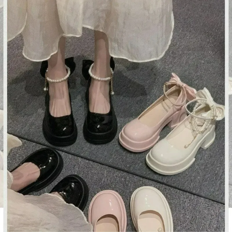 Zapatos Mary Jane Lolita con plataforma gruesa para Mujer, Zapatos de tacón para fiesta, Sandalias de tacón alto con cadena y lazo, Zapatos Oxford para Mujer 2025 - imagen 3