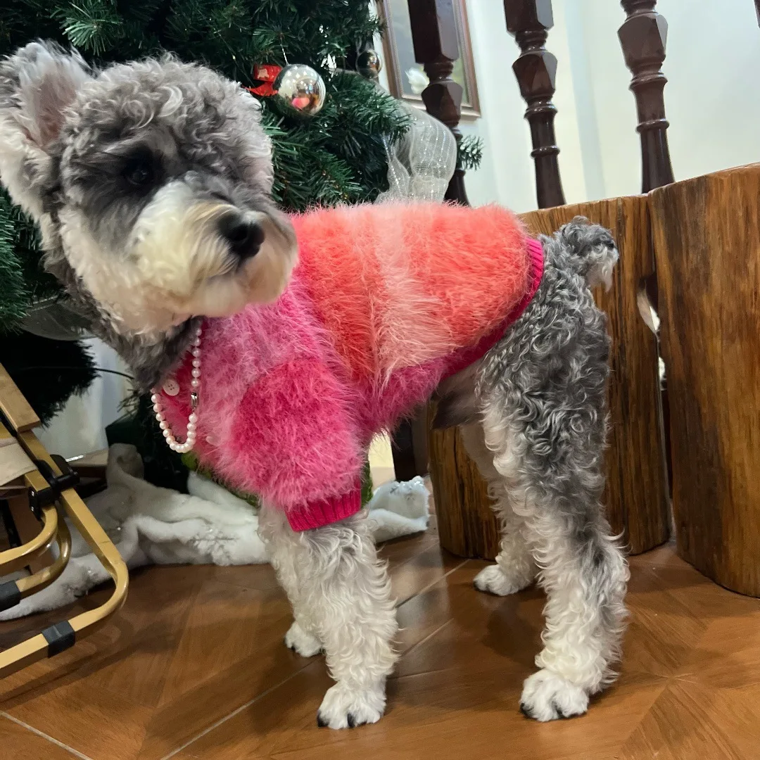 Otoño e Invierno cálido suéter para mascotas cárdigan de punto de felpa gato Schnauzer abrigo de peluche ropa para perros pequeños