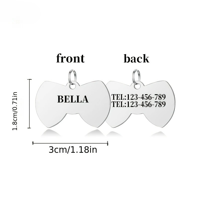 Etiquetas personalizadas grabadas para perros y gatos con nombre y número de teléfono, colgante para mascotas en forma de pajarita para identificación personalizada de mascotas - imagen 5
