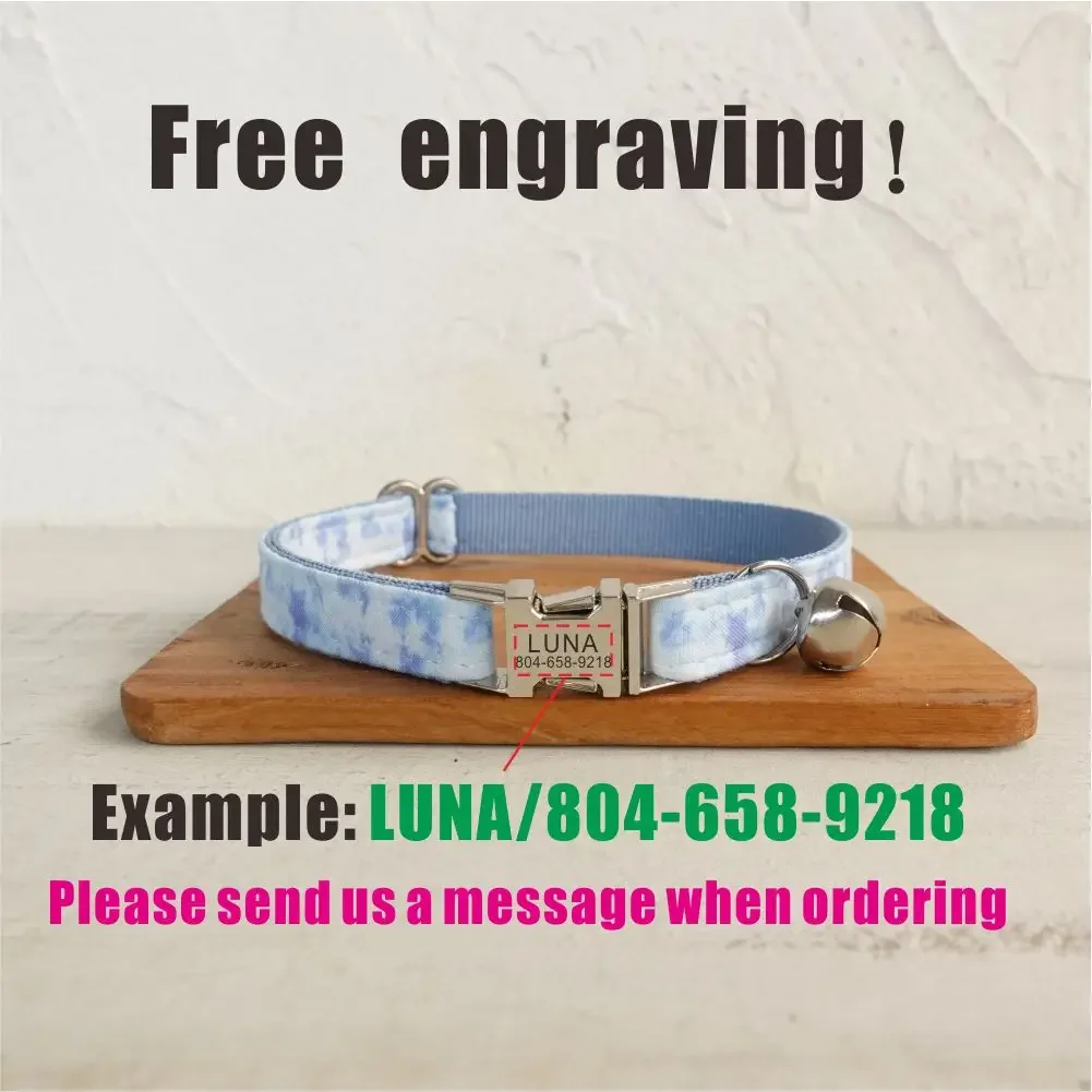 Collar de gato personalizado con grabado gratuito, correa para mascotas a juego, hebilla de Metal de contactos personalizados, Collar pequeño para mascotas de fuego azul - imagen 4