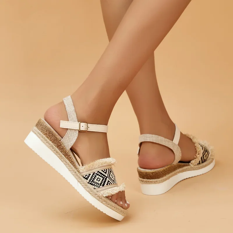 Sandalias Bohemias de alta calidad para mujer, Zapatos con plataforma, ligeros, informales, de cuña, para verano, 2023 - imagen 4