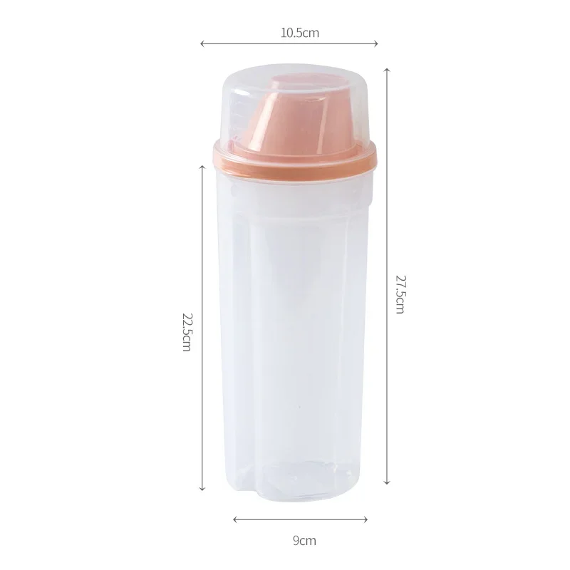 Cubo de almacenamiento de alimentos para perros y gatos, tanque de almacenamiento de alimentos de plástico con taza medidora, tarro sellado a prueba de humedad, suministros para mascotas, 1/1.5L - imagen 2