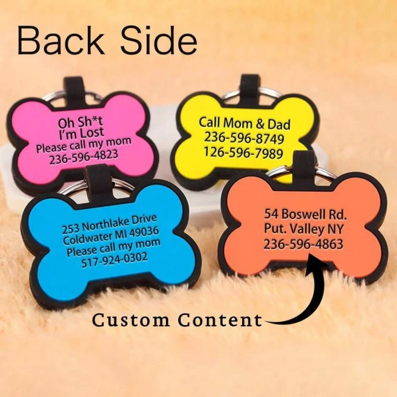 Etiqueta de perro de silicona de hueso personalizada, etiquetas de nombre de mascota personalizadas grabadas, tarjeta de identificación de mascota sin sonido, regalo para perros, cachorros, antipérdida, 1 ud. - imagen 2