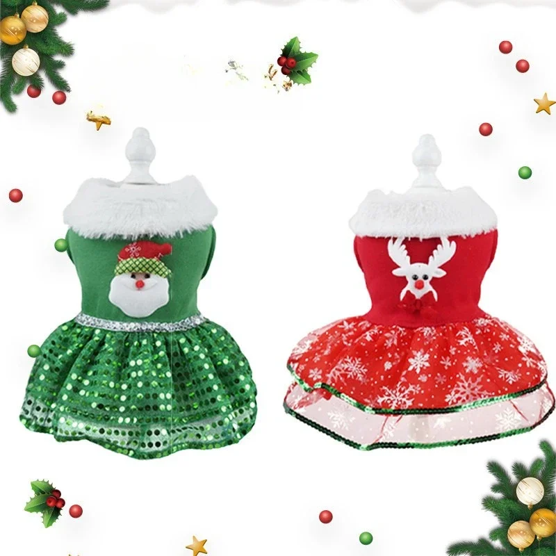 Collar peludo para perros pequeños y medianos, traje festivo, vestido navideño para perros, diseño de Papá Noel y reno, ropa festiva con - imagen 2