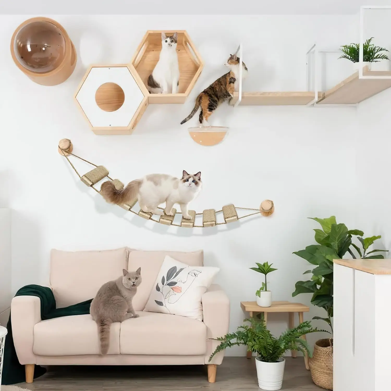 Estantes de escalada con rascador para gatos – Montados en pared - imagen 5