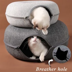 Túnel rosquilla para gatos 2 en 1: interactivo de fieltro y cama