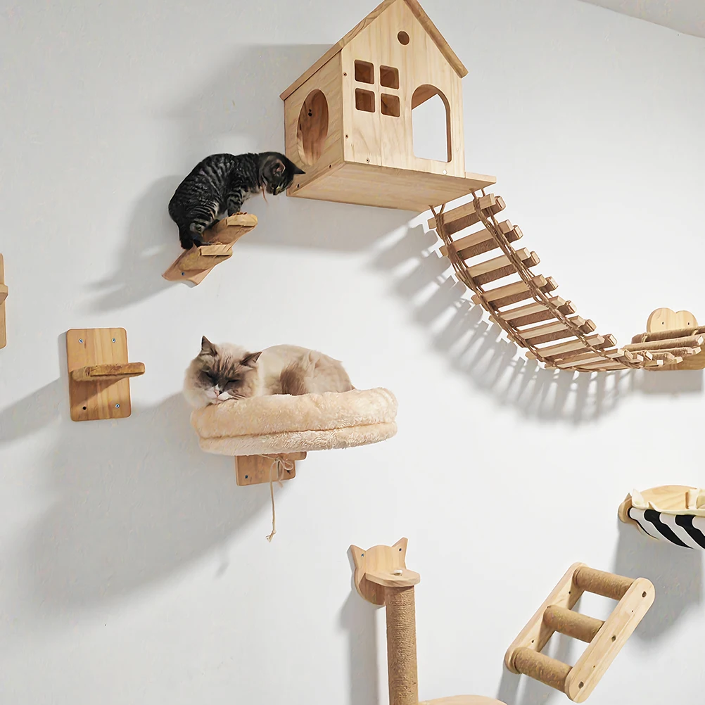 Solid Wood Wall Mounted Sisal Cat Step Wall Mounted Cat Bed Cat Platform Solid Wood Pet Furniture Cat Accessories - imagen 2