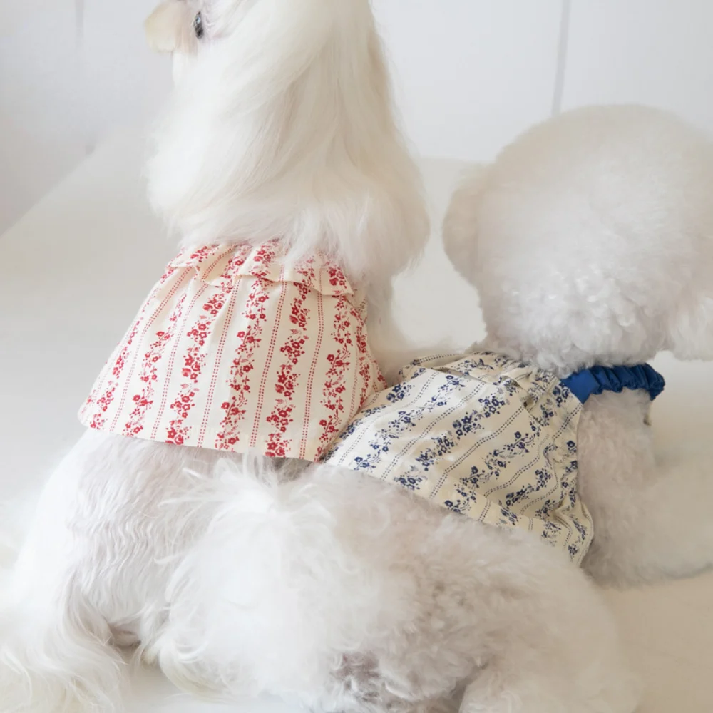 Robe courte à bretelles florales pour animaux de compagnie, robe mignonne pour chat et chien, vêtements pour animaux de compagnie Teddy INS, vêtements pour chiots, robes pour petits chiens - imagen 2