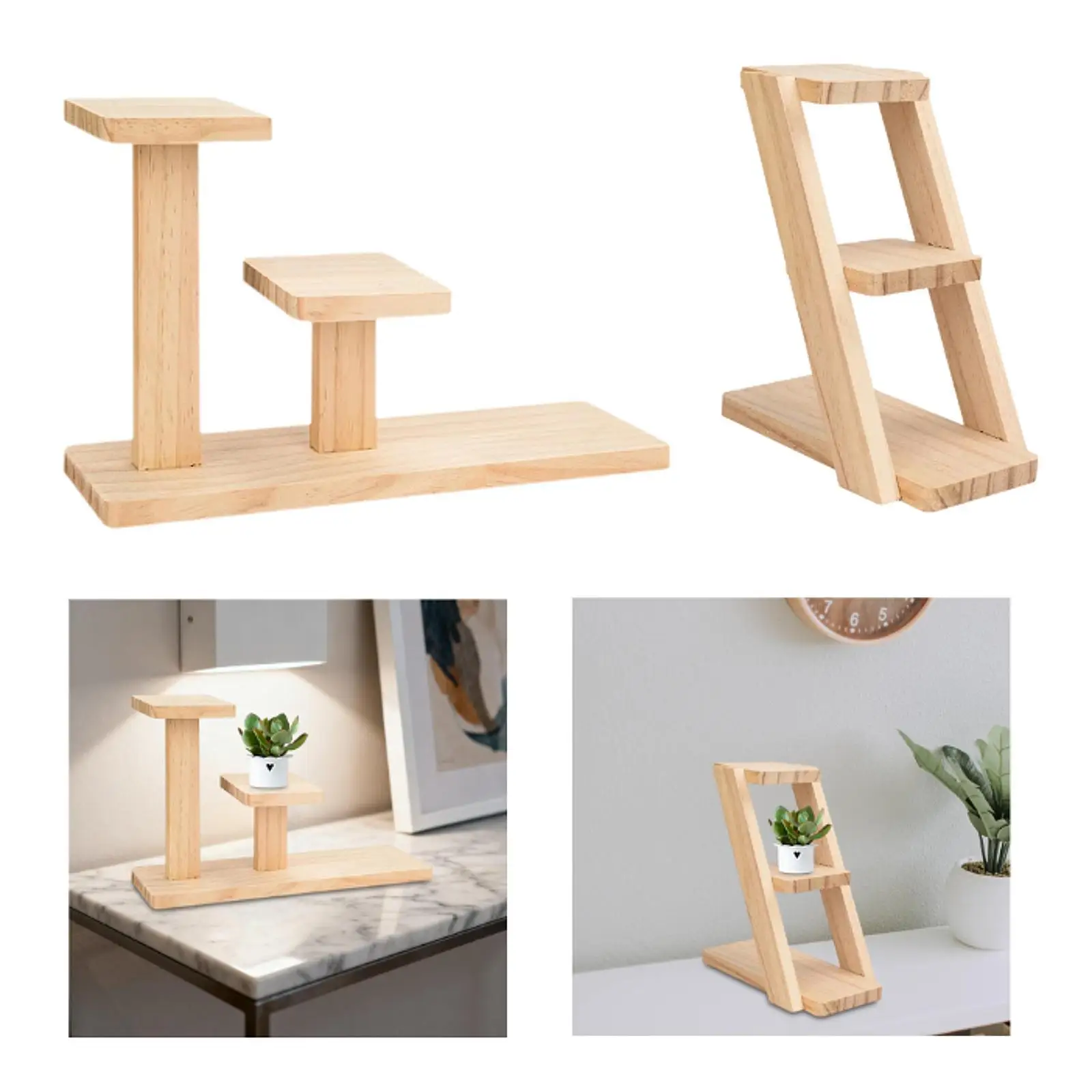 Wood Tabletop Plant Stand 3 Tier for Collectibles Figures Desktop Plant Shelf Display Rack Flower Stand for Desk Garden Bedroom