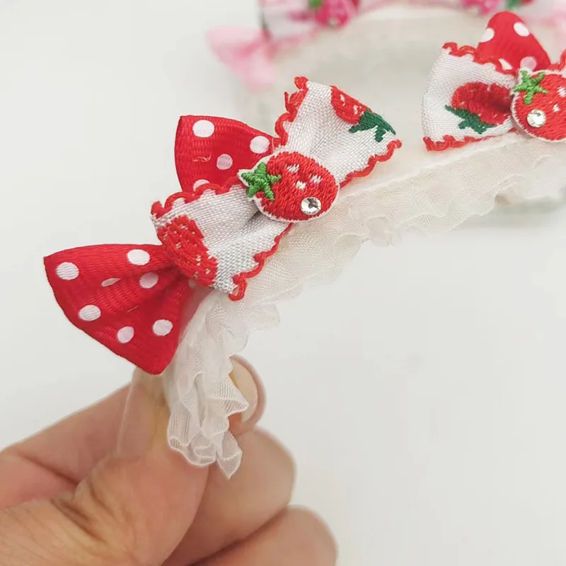 Diadema con lazo bordado para pelo de mascota, Clip de fresa, accesorios para perros Yorkshire, accesorios para cachorros - imagen 5