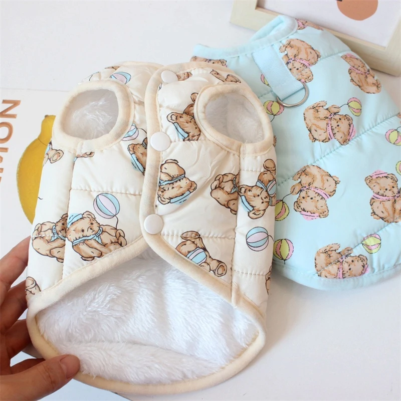 Chaleco grueso de otoño e invierno para perros pequeños y medianos, mono sin mangas con estampado de oso y globo de dibujos animados, ropa de terciopelo para cachorros - imagen 2