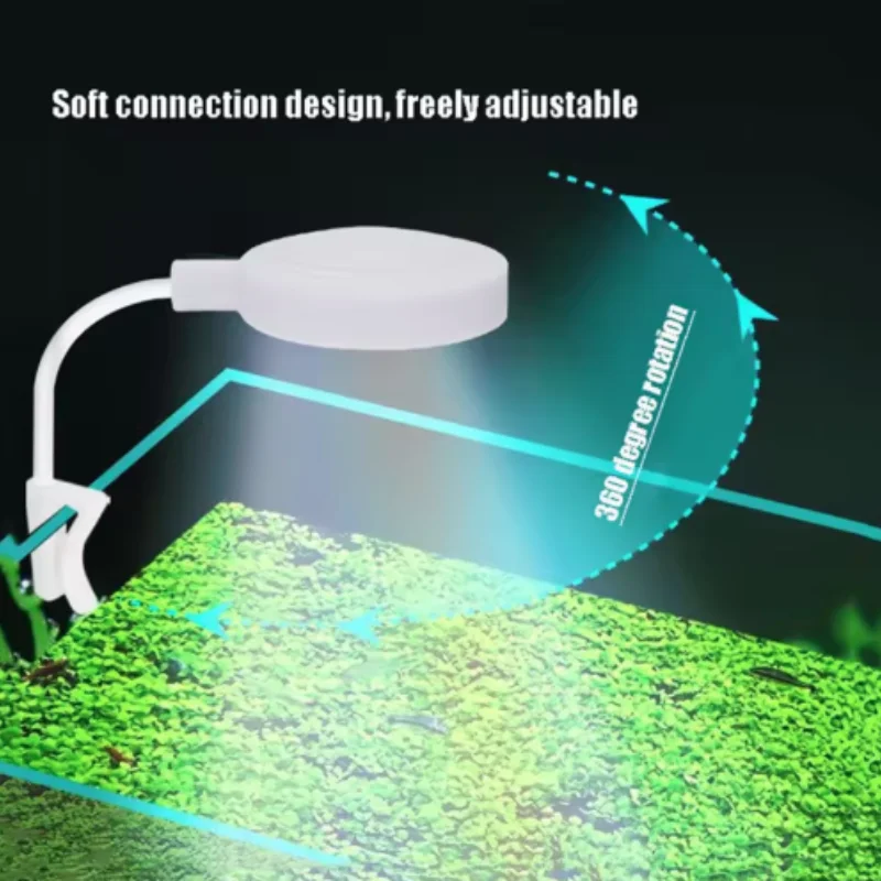 Luz LED para acuario con adaptador, luz con clip para pecera, espectro completo pequeño, luz USB, 360 °   Iluminación de rotación - imagen 2