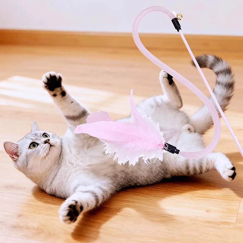Cat Toys Feather Sticks Cat Toys Interactive Feather Toy for Cats Teasing Long Handle Stick Cats Toy with Bell Pet Supplies - imagen 3