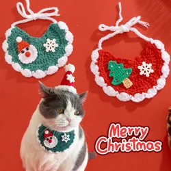 Babero navideño para mascotas, sombrero para disfraz de gato, bufanda de lana hecha a mano, sombrero, decoración para perros pequeños, accesorios para perros pequeños y cachorros