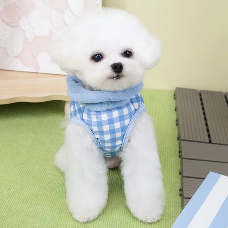 Chaleco de cuello alto a la moda para perros, chaqueta de invierno, ropa para perros, abrigo bonito a cuadros para cachorros, chaqueta cálida y suave para gatos, abrigo para mascotas, ropa Bichon - imagen 4