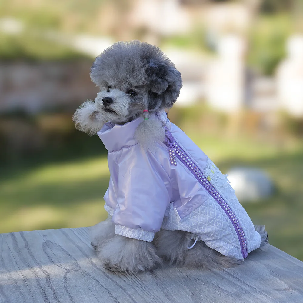 Abrigo Extra cálido de encaje para perro, chaqueta de invierno para perro pequeño, Abrigo acolchado de algodón para cachorro, ropa a prueba de viento para perro, color morado - imagen 2
