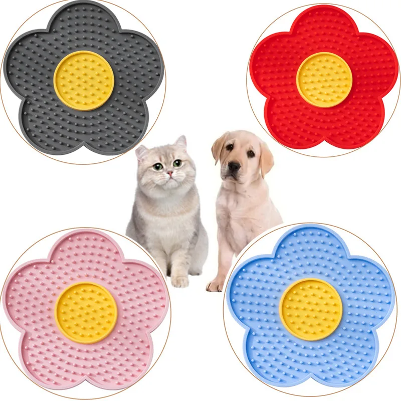 Suministros para mascotas, almohadilla para lamer gatos, forma de flor solar, placa para lamer perros de silicona, estera para lamer lento para mascotas