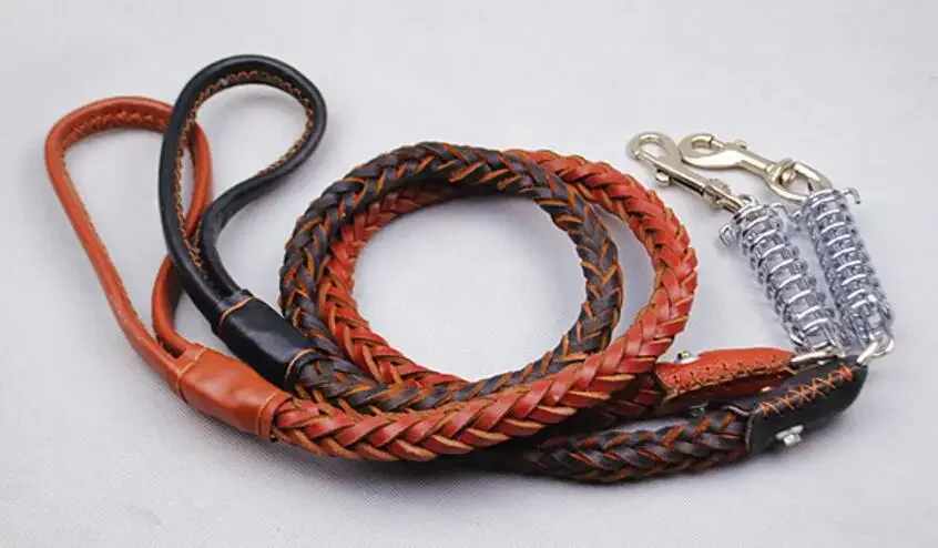 Collar de piel de vaca + correa fuerte de cuero Real, Collar grande para perro, correa de cuero para perro de costura de alta calidad, correa fuerte para perro mediano y grande - imagen 3