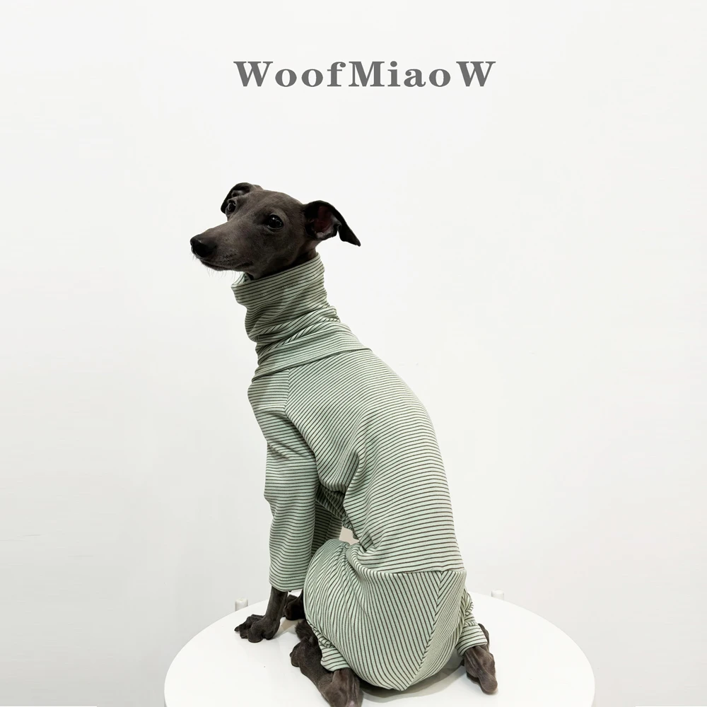 Ropa cálida de galgo italiano, moda de terciopelo a rayas, suave y cómoda, Sudadera con capucha de Raya verde para perro, ropa para el hogar - imagen 4