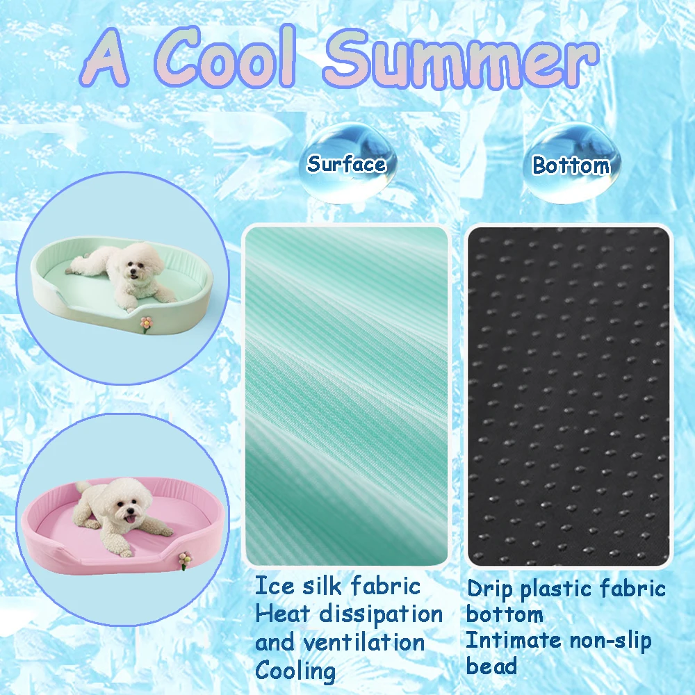 Cama para perros pequeños y frescos de seda de hielo, cesta elástica para perrera para gatos, estera suave de doble cara para perros medianos, cama gruesa a prueba de viento para gatos en verano - imagen 2
