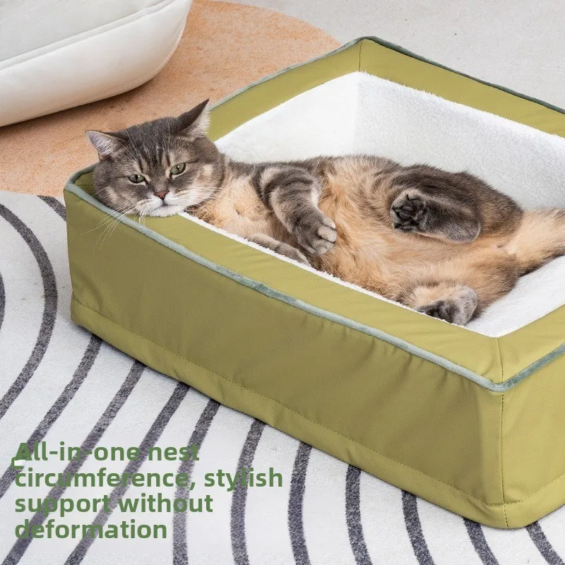 Cama cálida de invierno para gatos, cama de cuero impermeable antideslizante de forma cuadrada para perros y gatos, productos para suministros para mascotas, accesorios para el hogar - imagen 2