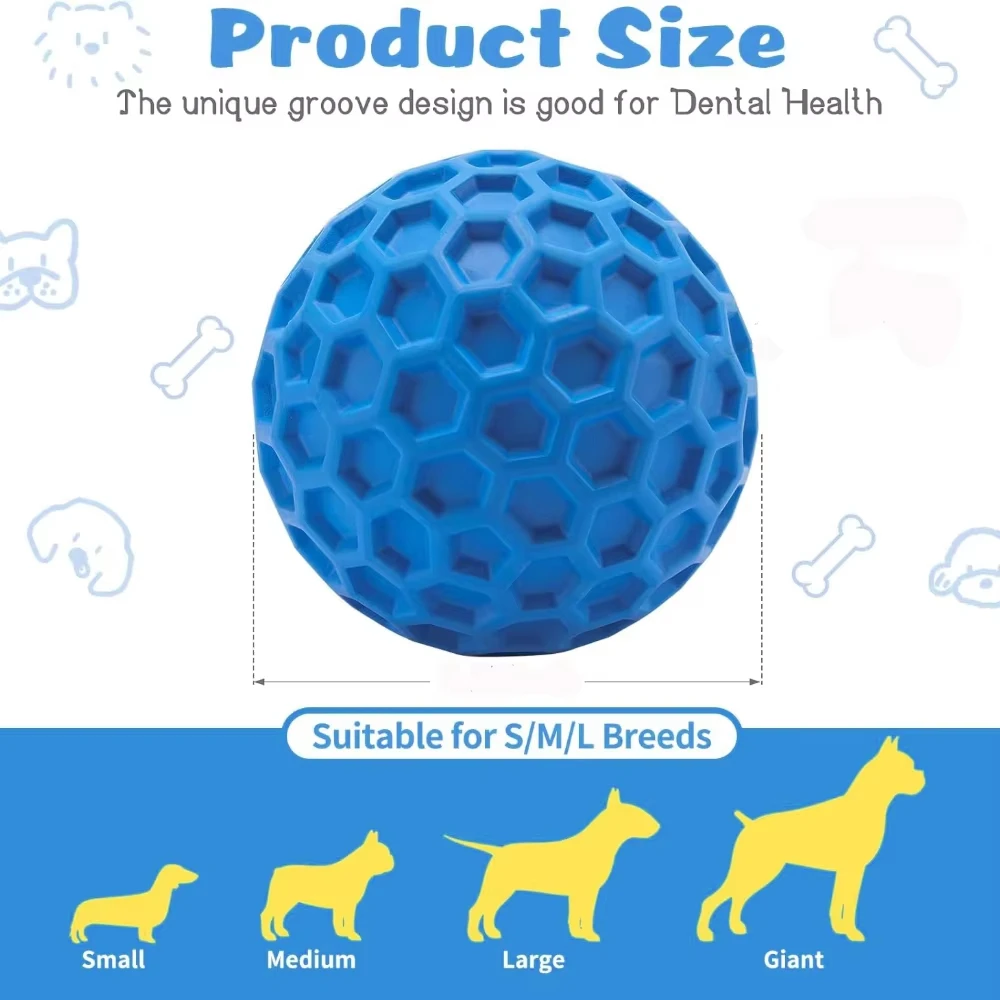2 uds juguetes indestructibles para perros chirriantes, bolas interactivas para perros, pelota de goma Natural para cachorros, juguetes para masticar para perros, Color aleatorio - imagen 5