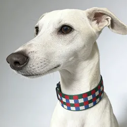 Collar y correa de cuero genuino para perro – Estilo bohemio a cuadros